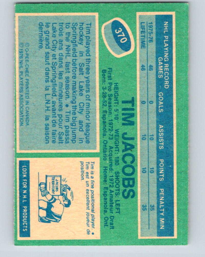 1976-77 O-Pee-Chee #370 Tim Jacobs RC Rookie Cleveland Barons V12897