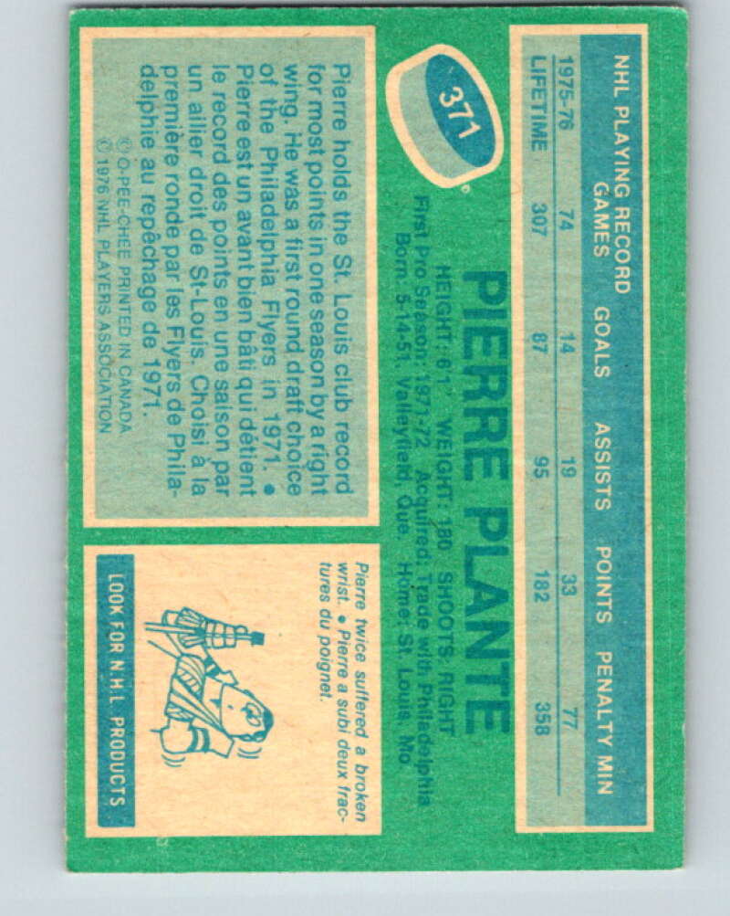 1976-77 O-Pee-Chee #371 Pierre Plante St. Louis Blues V12899