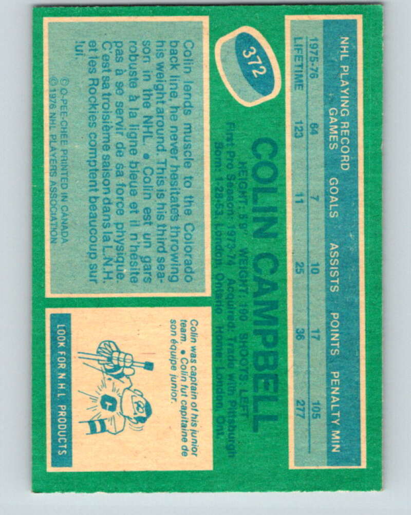 1976-77 O-Pee-Chee #372 Colin Campbell Colorado Rockies V12903
