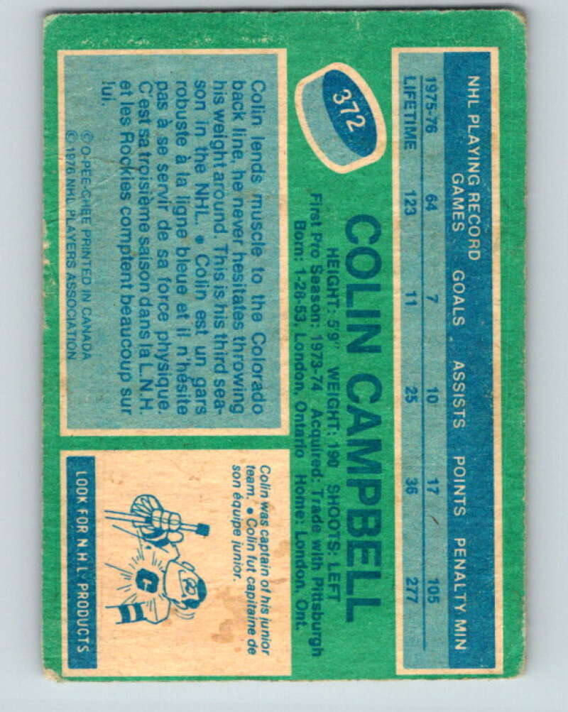 1976-77 O-Pee-Chee #372 Colin Campbell Colorado Rockies V12904