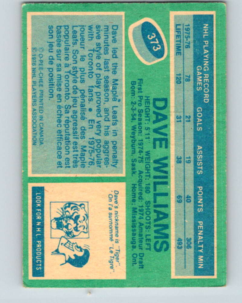 1976-77 O-Pee-Chee #373 Tiger Williams RC Rookie Toronto V12905