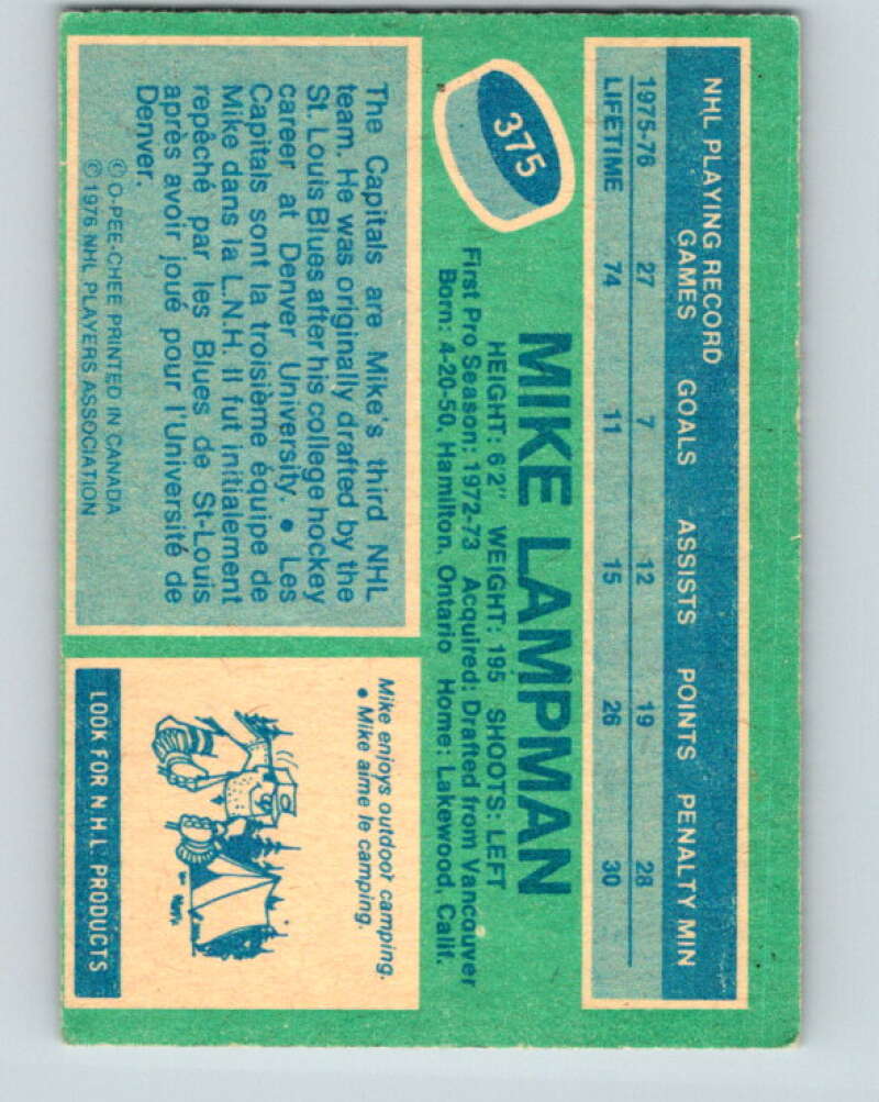 1976-77 O-Pee-Chee #375 Mike Lampman RC Rookie Capitals V12907