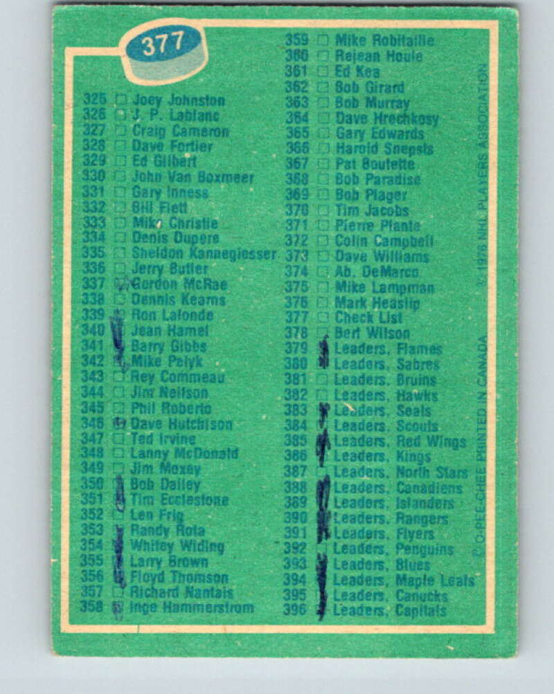 1976-77 O-Pee-Chee #377 Checklist V12915