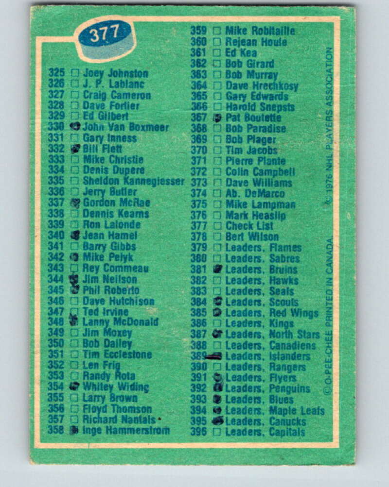 1976-77 O-Pee-Chee #377 Checklist V12916