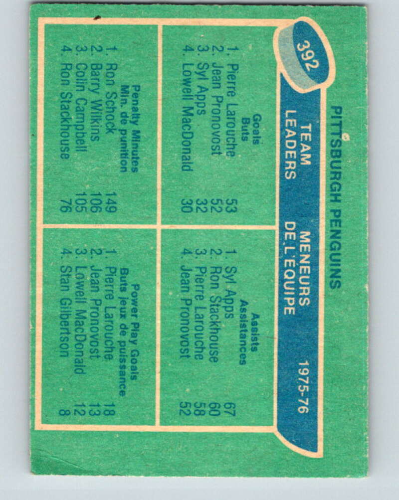 1976-77 O-Pee-Chee #392 Larouche/SApps/Schock TL V12923