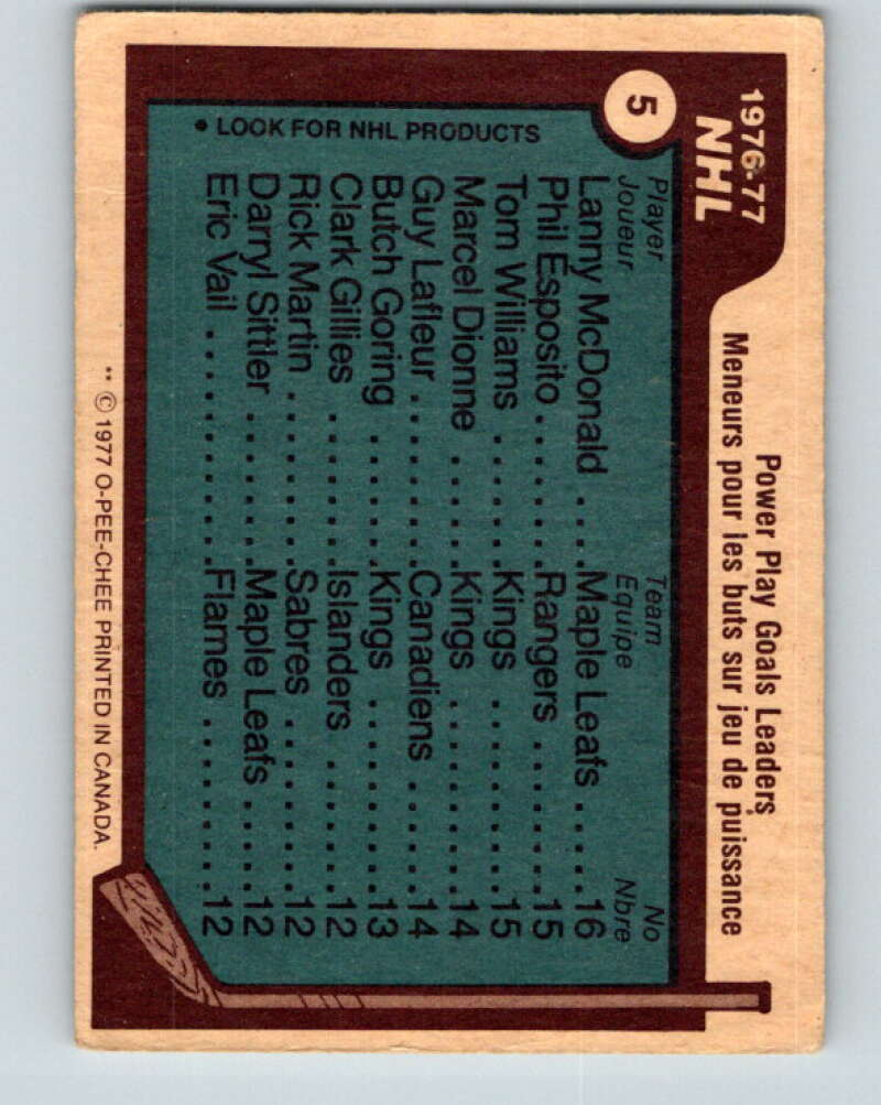1977-78 O-Pee-Chee #5 McDonald/Esposito/Williams LL V12947