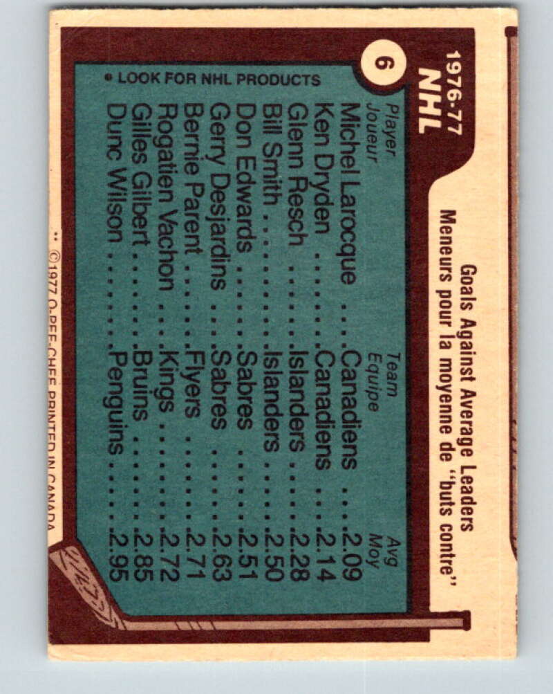 1977-78 O-Pee-Chee #6 Larocque/Dryden/Resch LL V12951
