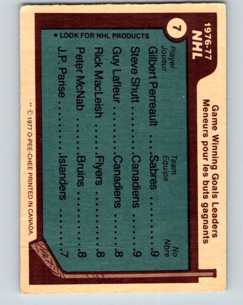 1977-78 O-Pee-Chee #7 Perreault/Shutt/LaFleur/MacLeish LL V12956
