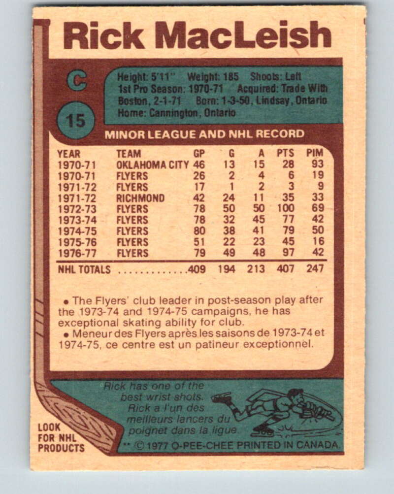 1977-78 O-Pee-Chee #15 Rick MacLeish Philadelphia Flyers V13018