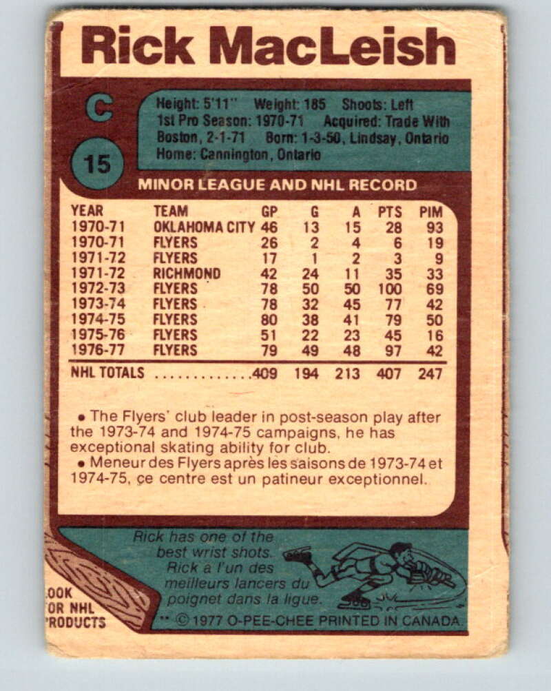 1977-78 O-Pee-Chee #15 Rick MacLeish Philadelphia Flyers V13020