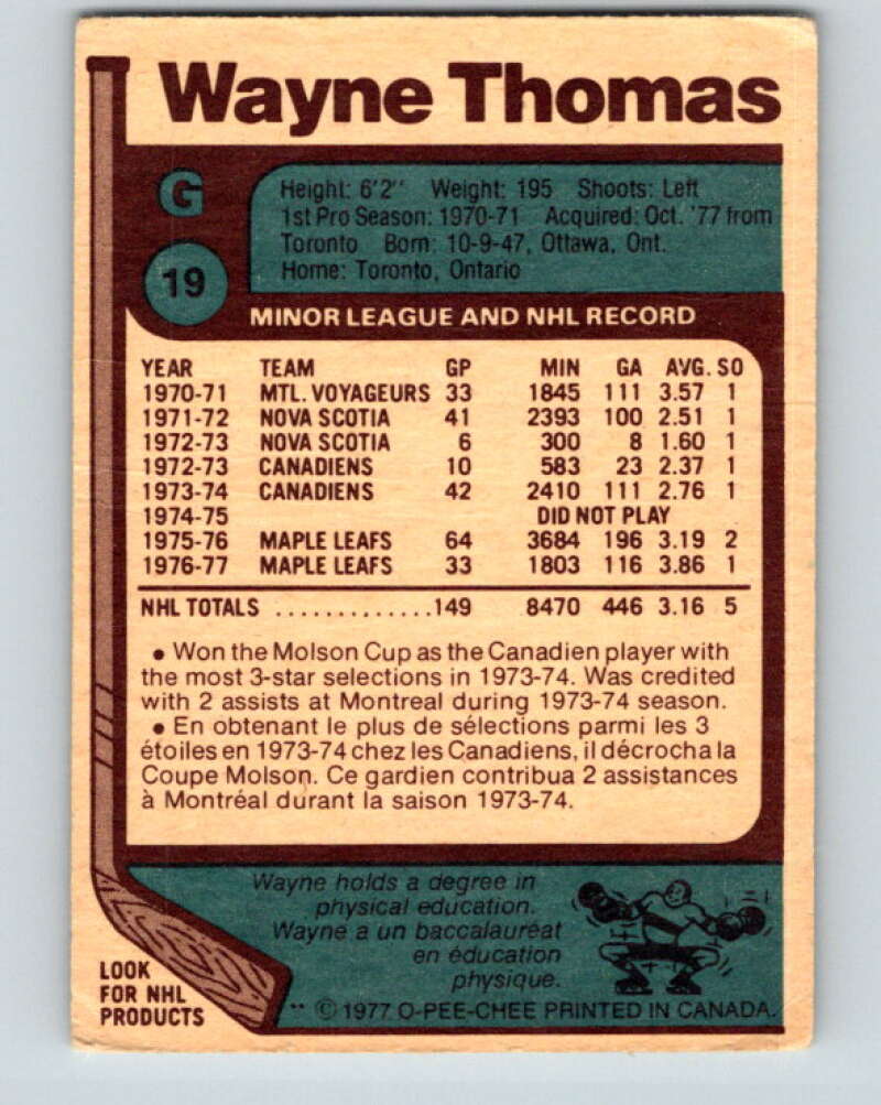 1977-78 O-Pee-Chee #19 Wayne Thomas New York Rangers V13042