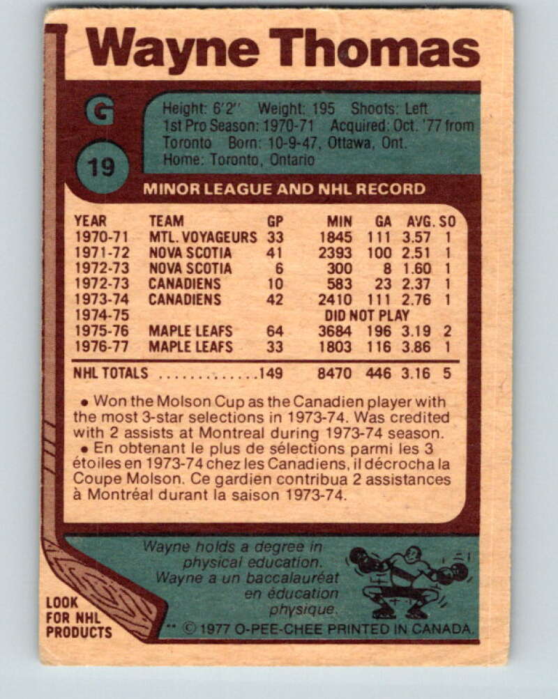 1977-78 O-Pee-Chee #19 Wayne Thomas New York Rangers V13043