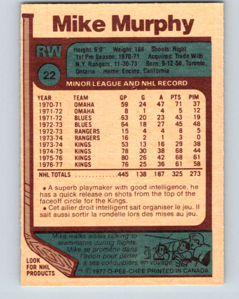 1977-78 O-Pee-Chee #22 Mike Murphy Los Angeles Kings V13065