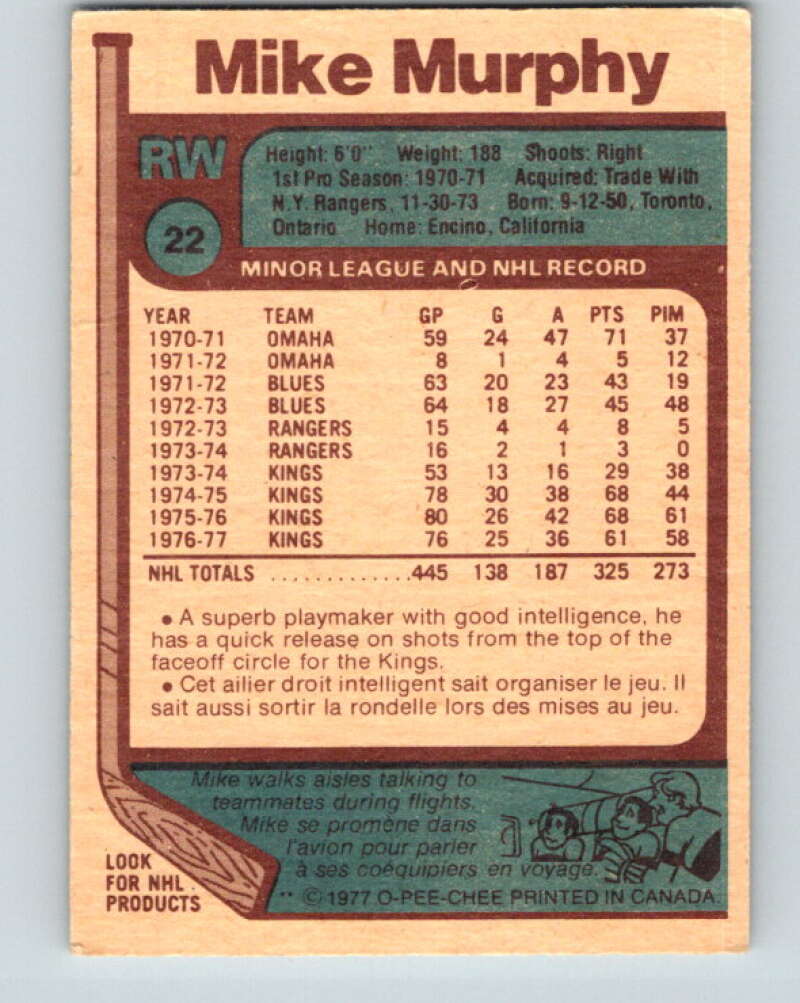 1977-78 O-Pee-Chee #22 Mike Murphy Los Angeles Kings V13067