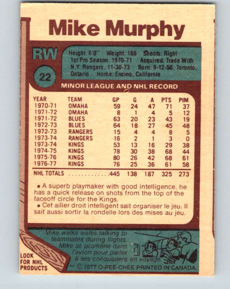1977-78 O-Pee-Chee #22 Mike Murphy Los Angeles Kings V13068