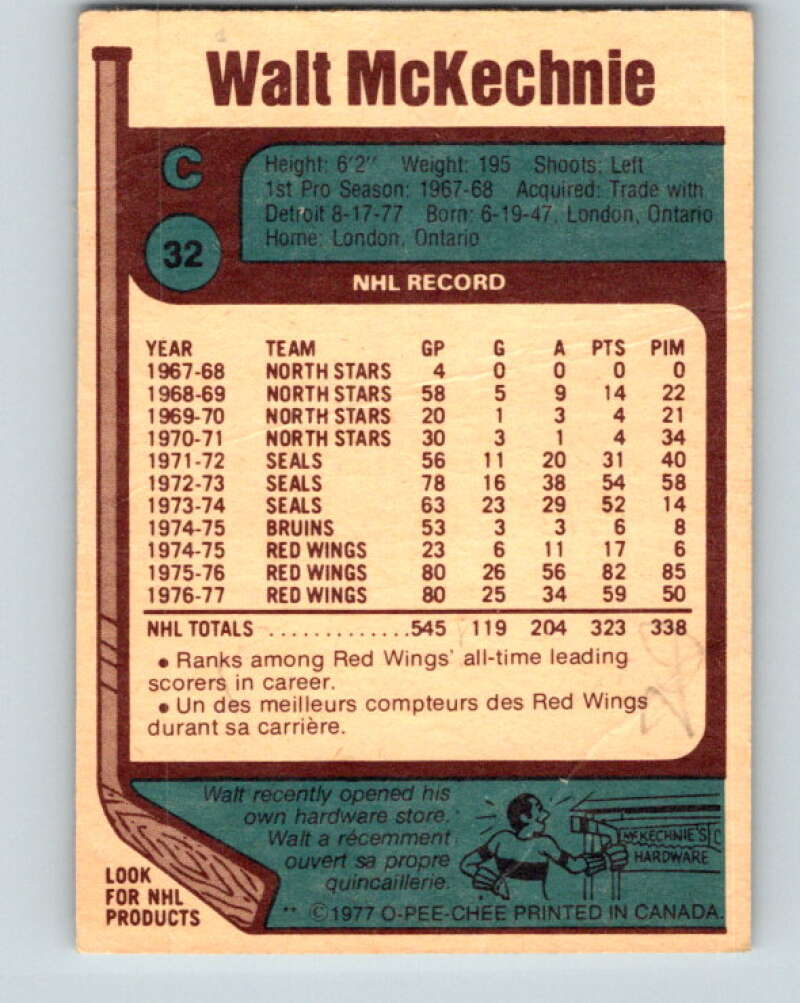 1977-78 O-Pee-Chee #32 Walt McKechnie Washington Capitals V13123