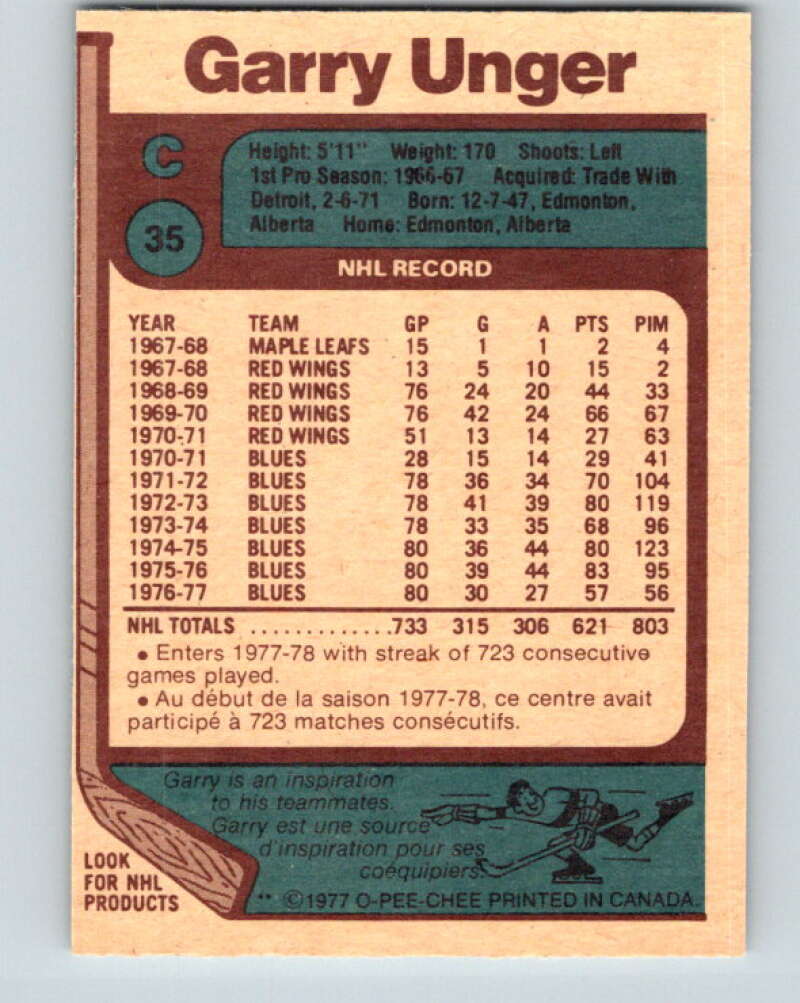 1977-78 O-Pee-Chee #35 Garry Unger St. Louis Blues V13152