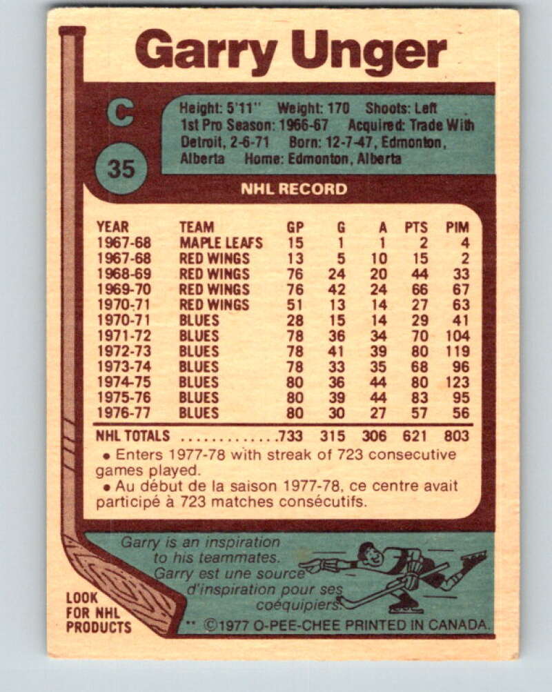 1977-78 O-Pee-Chee #35 Garry Unger St. Louis Blues V13153