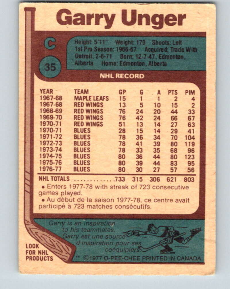 1977-78 O-Pee-Chee #35 Garry Unger St. Louis Blues V13154