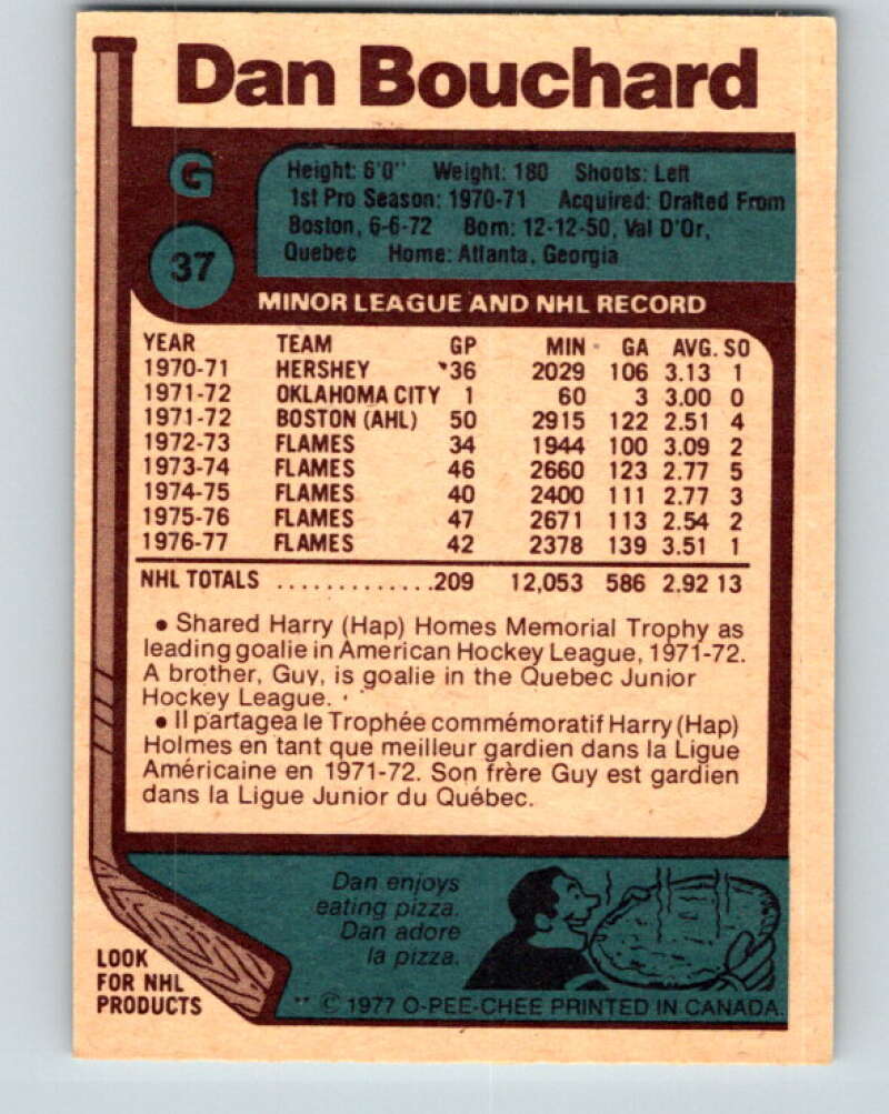1977-78 O-Pee-Chee #37 Dan Bouchard Atlanta Flames V13165