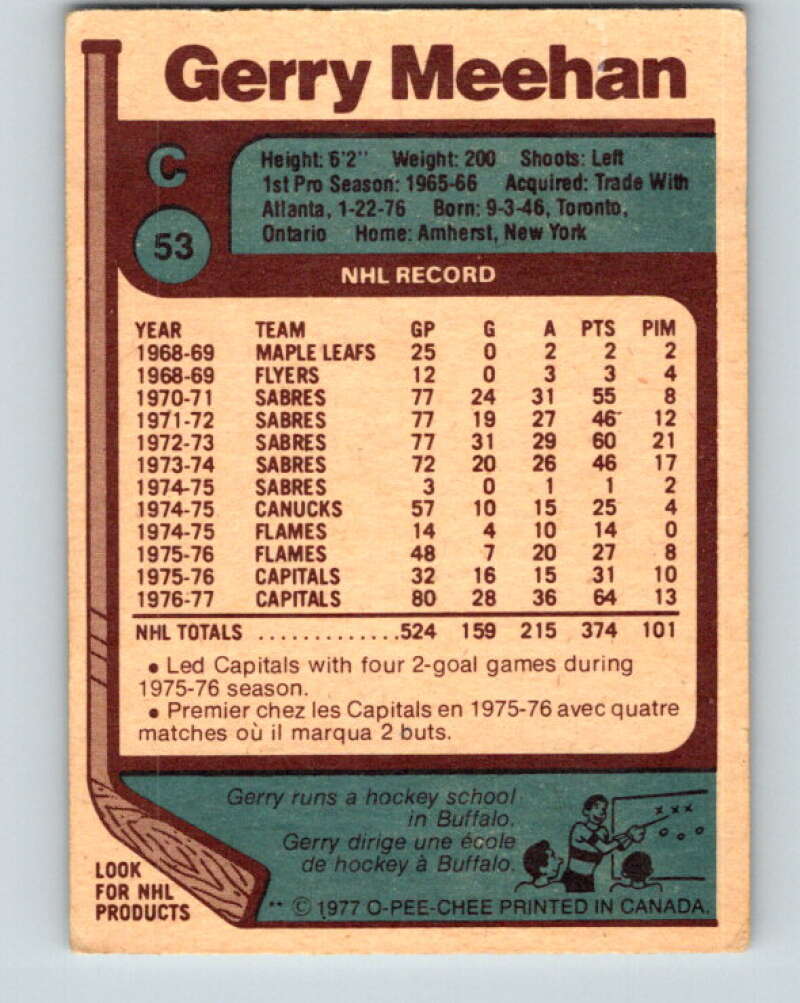 1977-78 O-Pee-Chee #53 Gerry Meehan Washington Capitals V13274