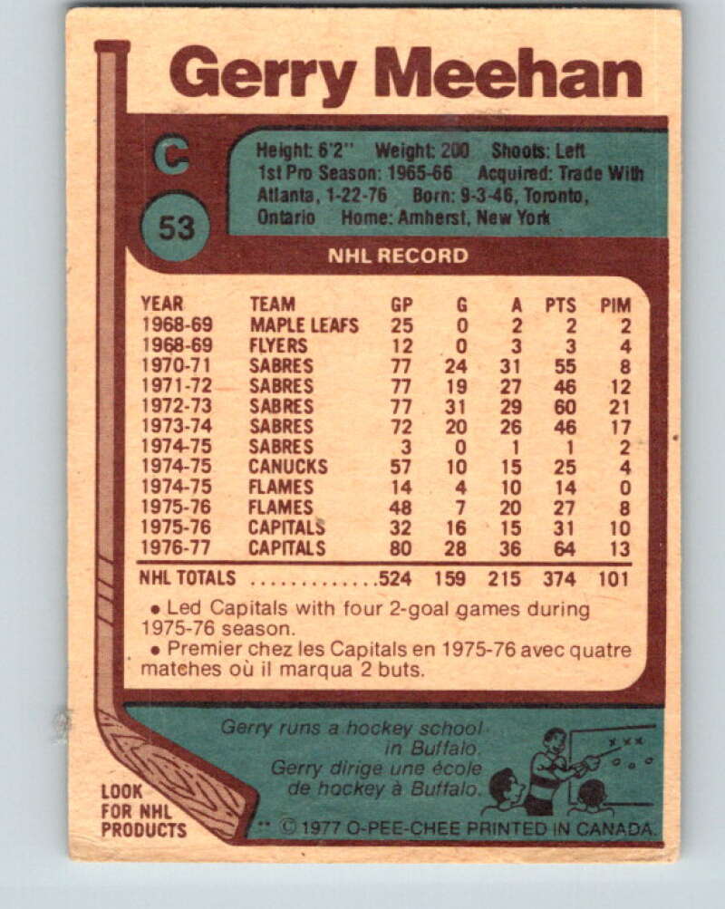 1977-78 O-Pee-Chee #53 Gerry Meehan Washington Capitals V13275