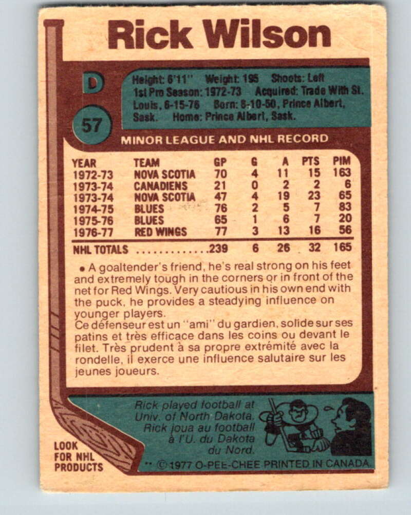 1977-78 O-Pee-Chee #57 Rick Wilson Detroit Red Wings V13295