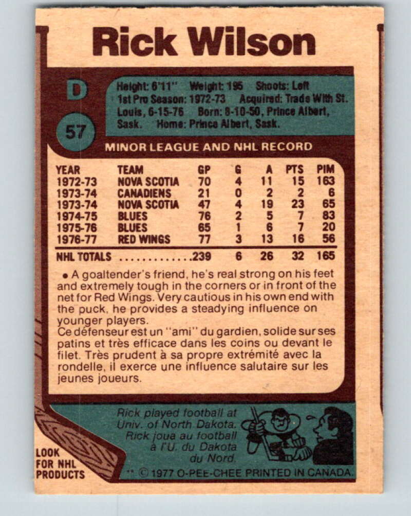 1977-78 O-Pee-Chee #57 Rick Wilson Detroit Red Wings V13297