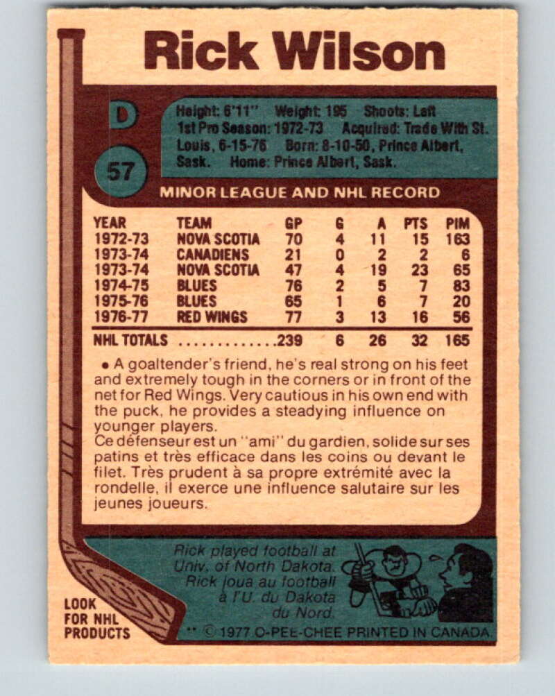 1977-78 O-Pee-Chee #57 Rick Wilson Detroit Red Wings V13300
