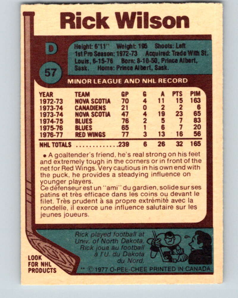 1977-78 O-Pee-Chee #57 Rick Wilson Detroit Red Wings V13301