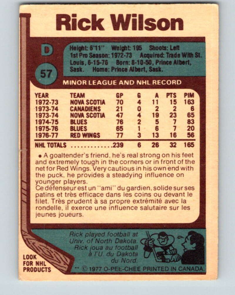 1977-78 O-Pee-Chee #57 Rick Wilson Detroit Red Wings V13302