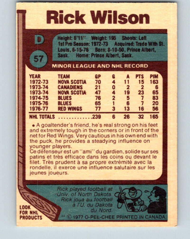 1977-78 O-Pee-Chee #57 Rick Wilson Detroit Red Wings V13303