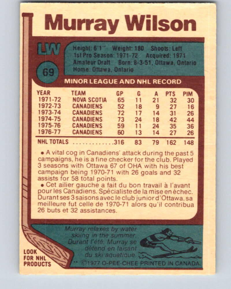 1977-78 O-Pee-Chee #69 Murray Wilson Montreal Canadiens V13388