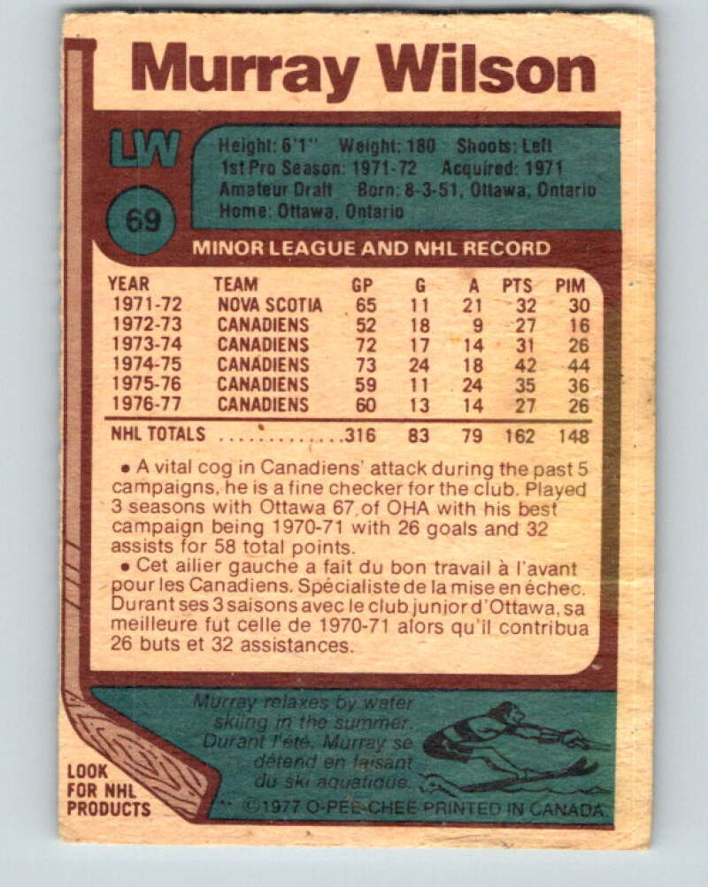 1977-78 O-Pee-Chee #69 Murray Wilson Montreal Canadiens V13391
