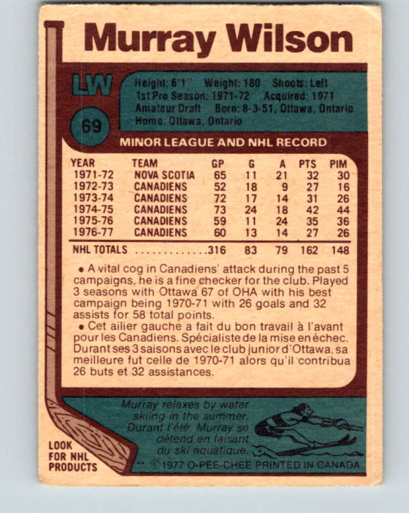 1977-78 O-Pee-Chee #69 Murray Wilson Montreal Canadiens V13393