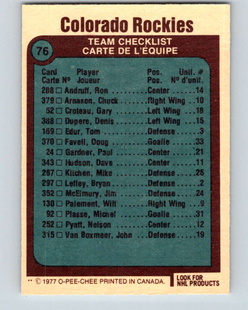 1977-78 O-Pee-Chee #76 Rockies Team Colorado Rockies V13438