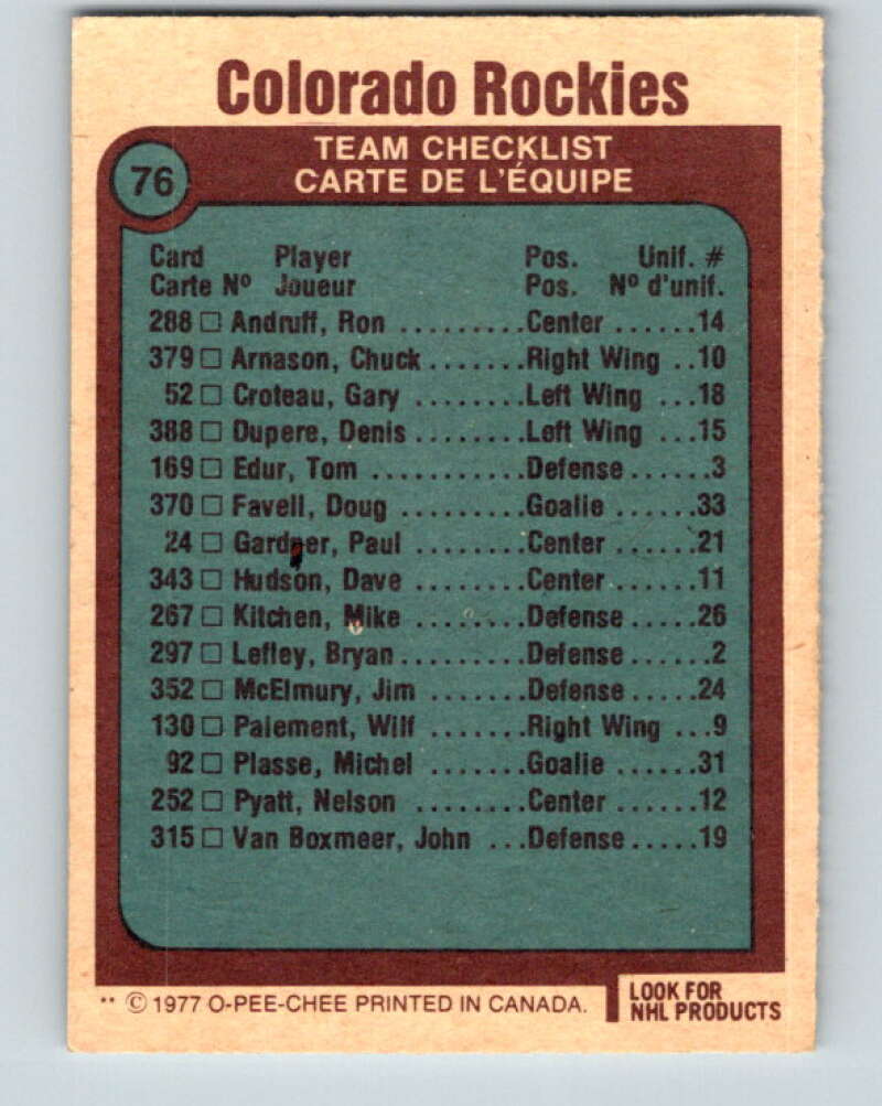 1977-78 O-Pee-Chee #76 Rockies Team Colorado Rockies V13439