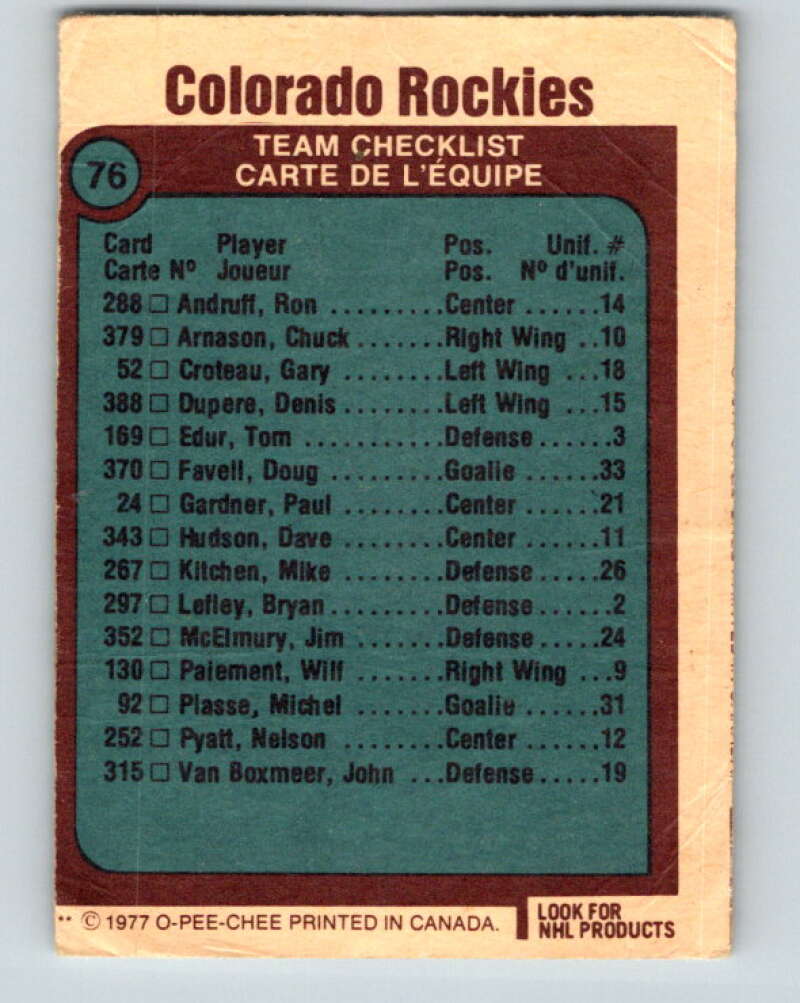 1977-78 O-Pee-Chee #76 Rockies Team Colorado Rockies V13440