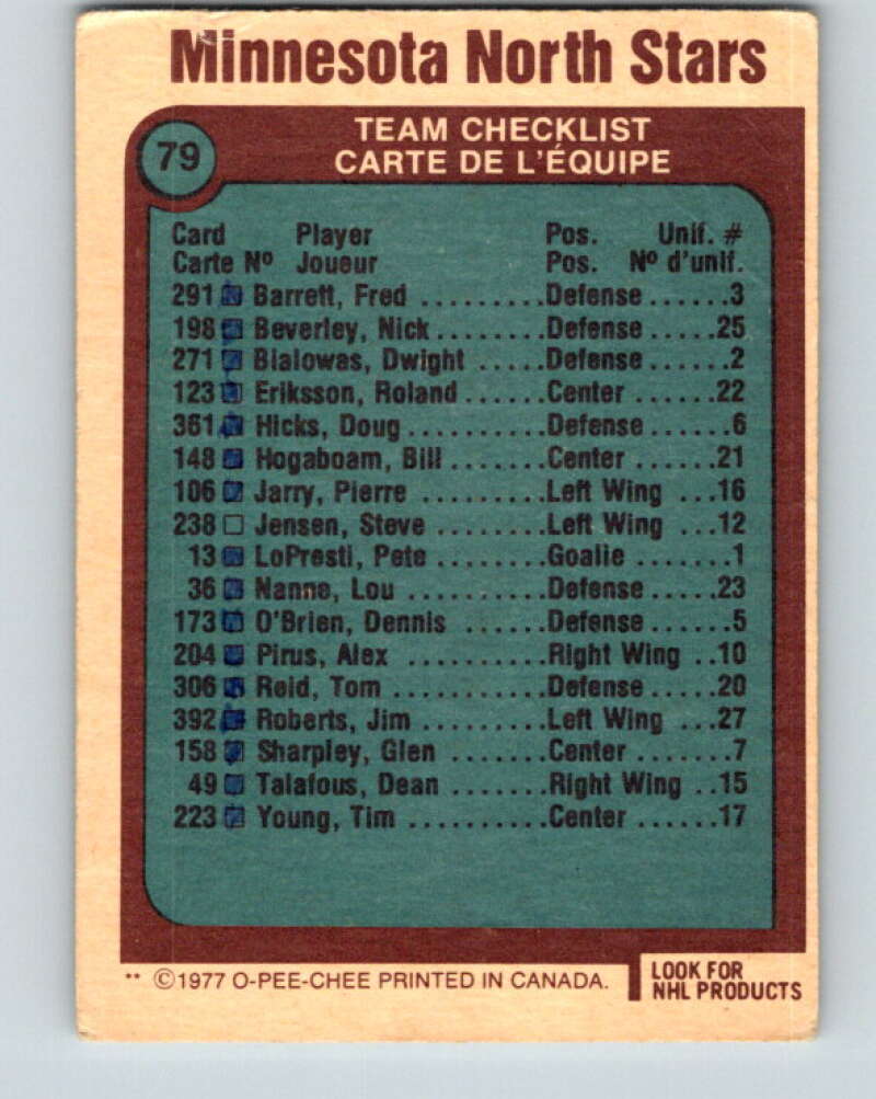 1977-78 O-Pee-Chee #79 Team North Stars Minnesota North Stars V13453
