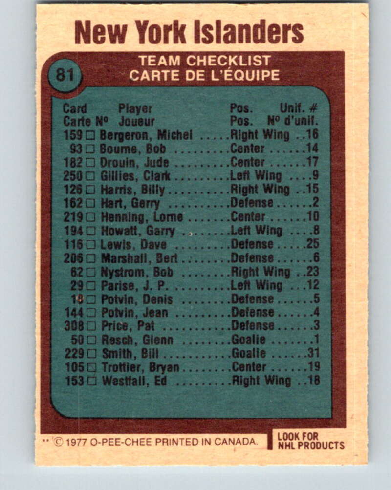 1977-78 O-Pee-Chee #81 Islanders Team New York Islanders V13461