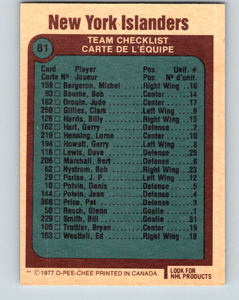 1977-78 O-Pee-Chee #81 Islanders Team New York Islanders V13462