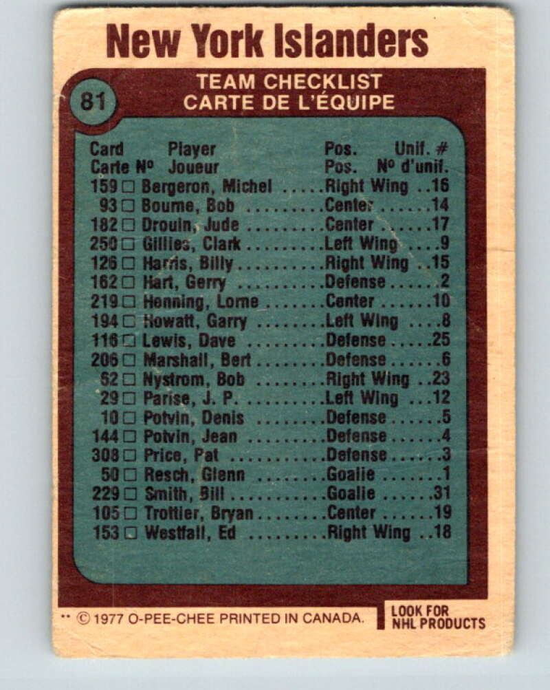 1977-78 O-Pee-Chee #81 Islanders Team New York Islanders V13463