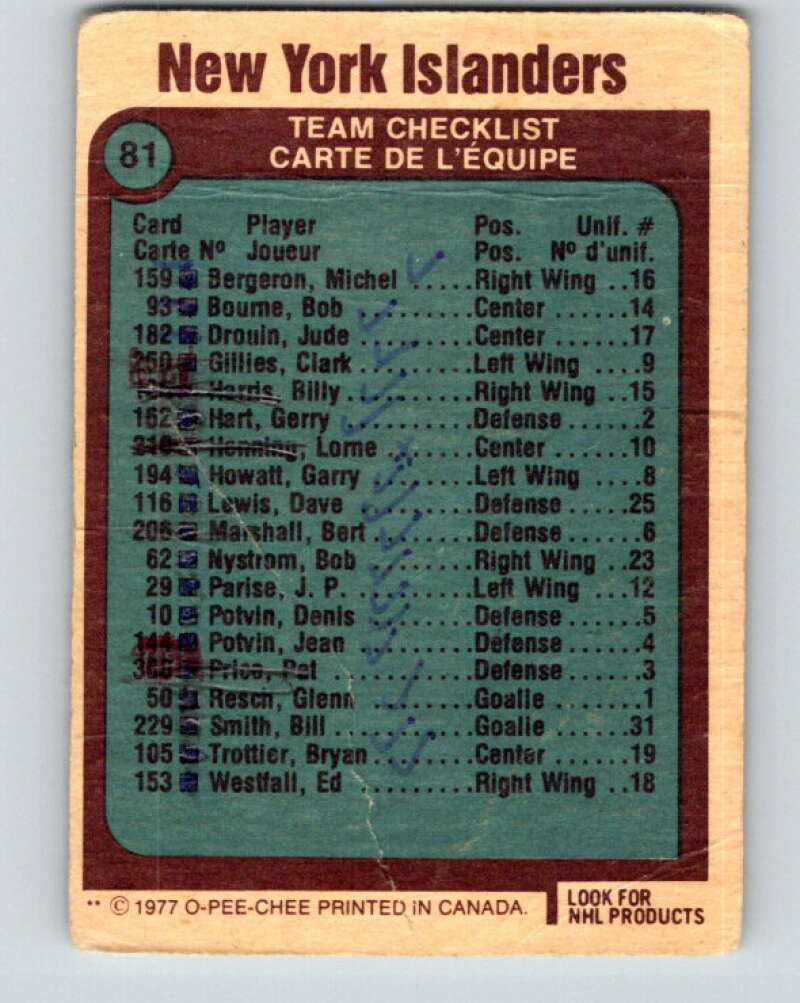 1977-78 O-Pee-Chee #81 Islanders Team New York Islanders V13464