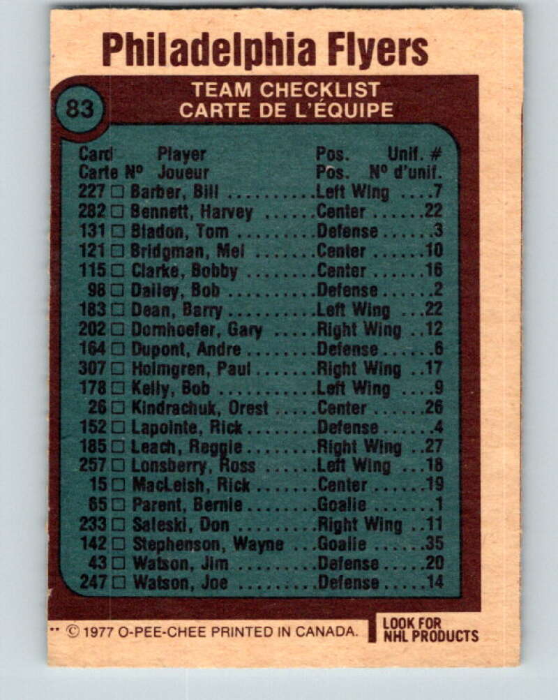 1977-78 O-Pee-Chee #83 Flyers Team Philadelphia Flyers V13468