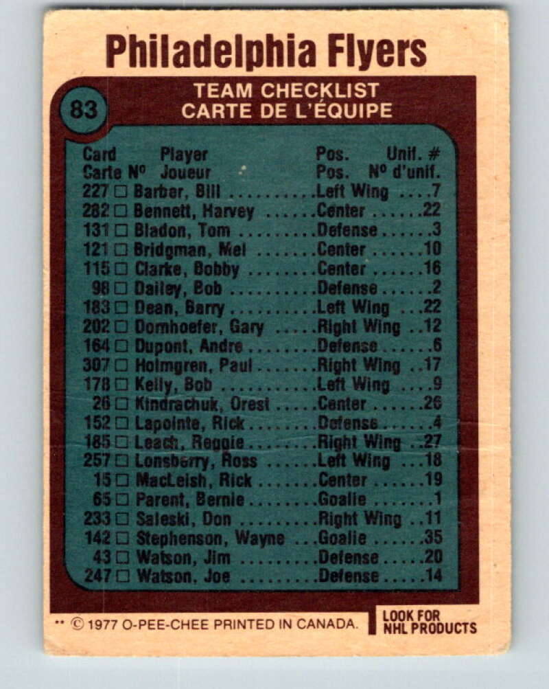 1977-78 O-Pee-Chee #83 Flyers Team Philadelphia Flyers V13469