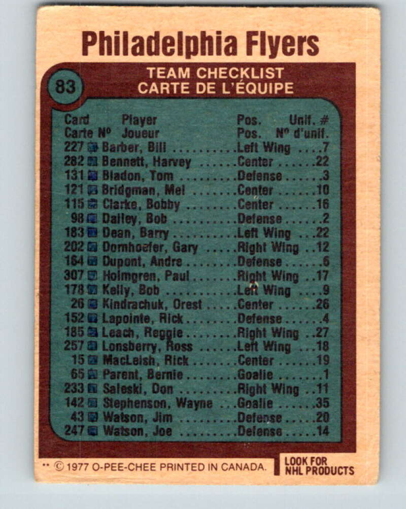 1977-78 O-Pee-Chee #83 Flyers Team Philadelphia Flyers V13471