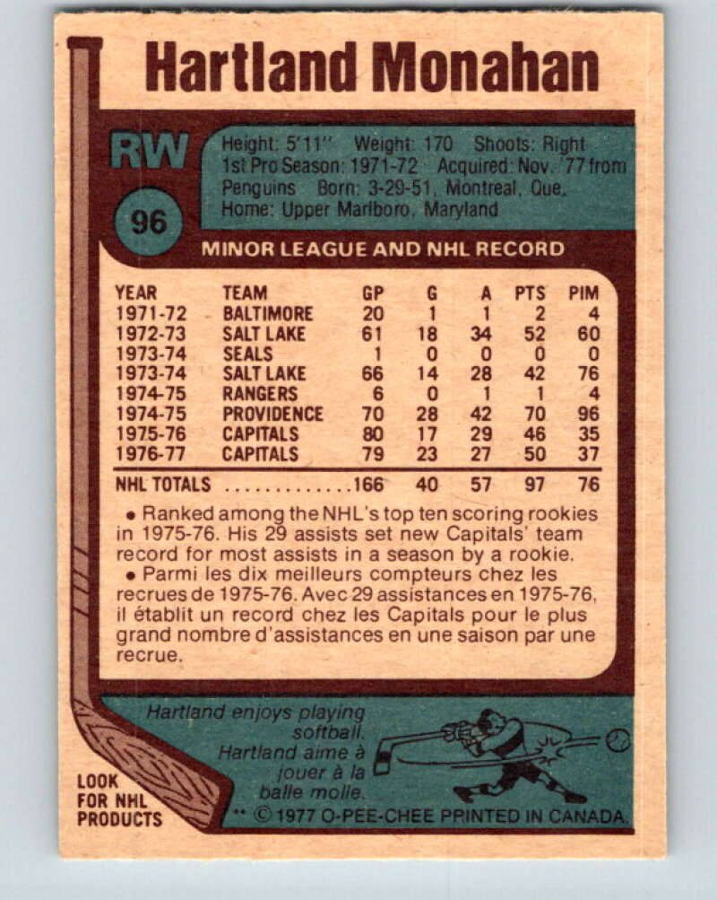 1977-78 O-Pee-Chee #96 Hartland Monahan Los Angeles Kings V13541
