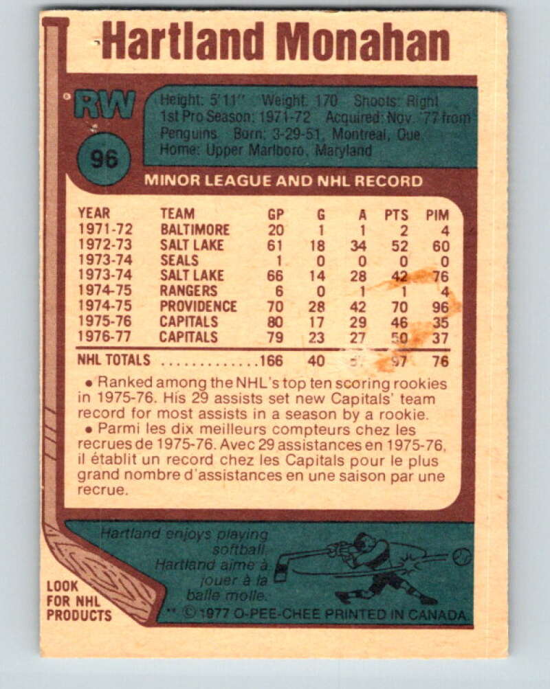 1977-78 O-Pee-Chee #96 Hartland Monahan Los Angeles Kings V13542