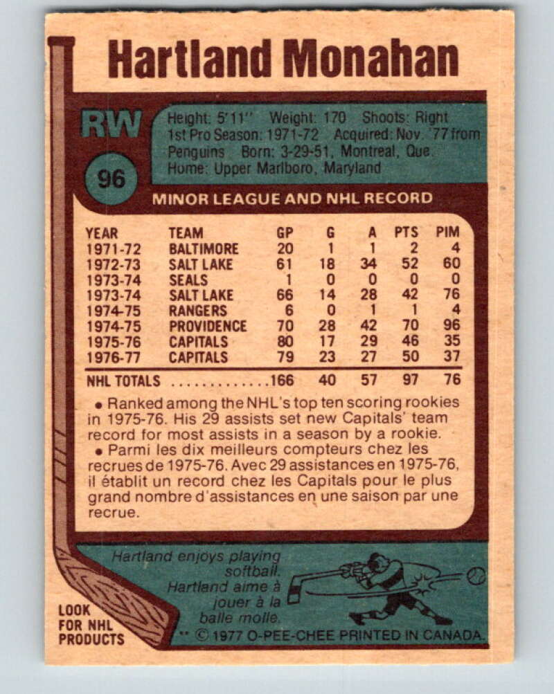 1977-78 O-Pee-Chee #96 Hartland Monahan Los Angeles Kings V13544