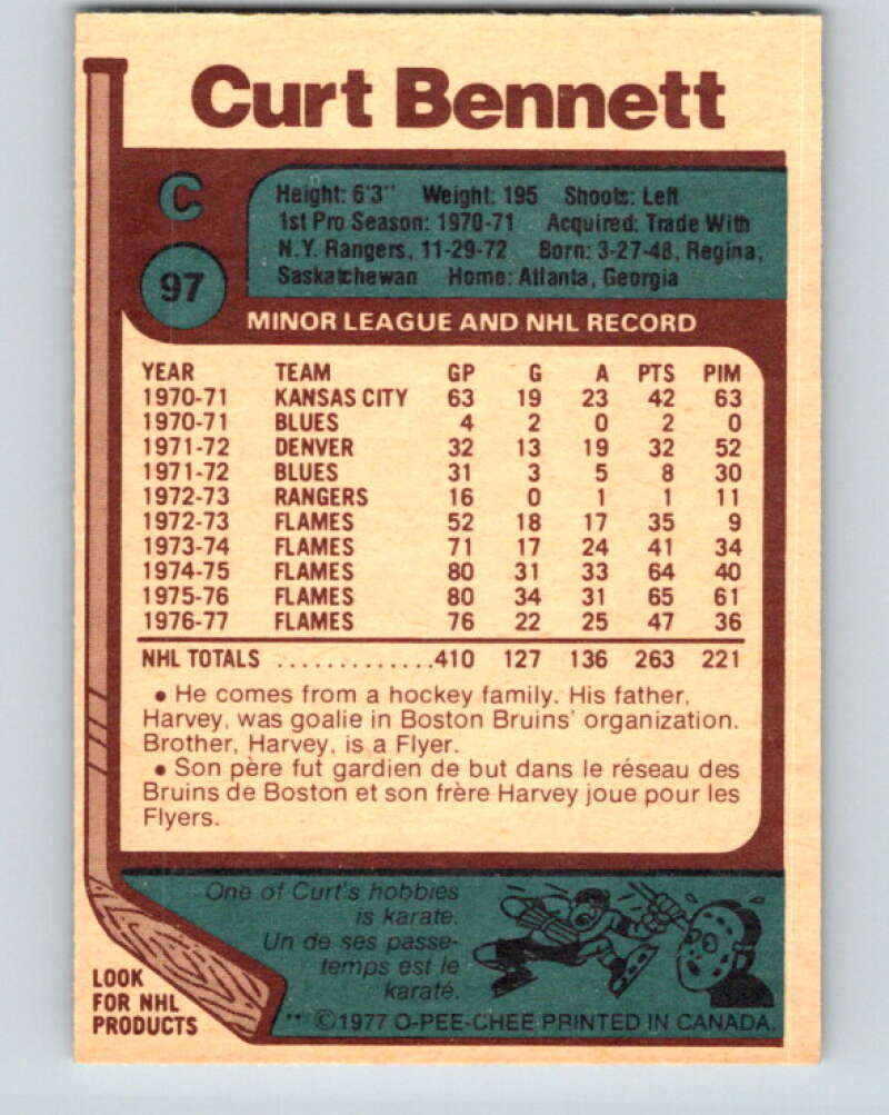1977-78 O-Pee-Chee #97 Curt Bennett Atlanta Flames V13550
